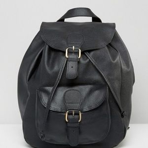 Black Leather Drawstring Backpack